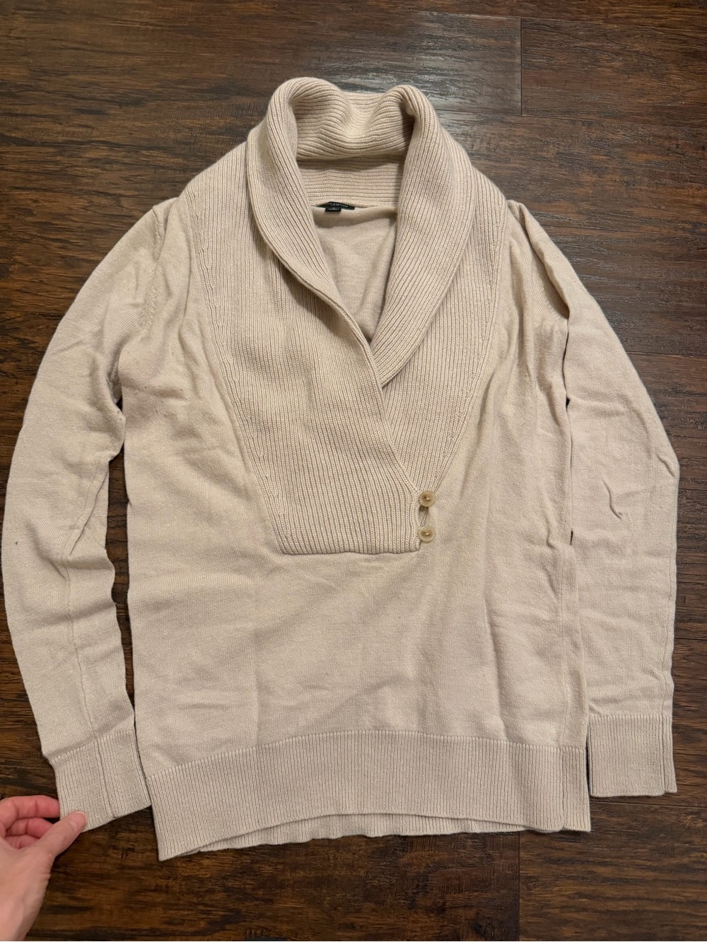 Ann Taylor Cream Shawl-Collar Button Pullover